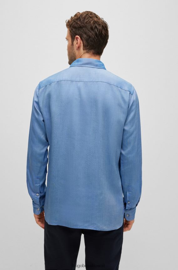 4TFNJN1806 أزرق Hugo Boss قميص بقصة ضيقة من مادة ايوسل لايوسيل أوكسفورد هوغو الأزرق