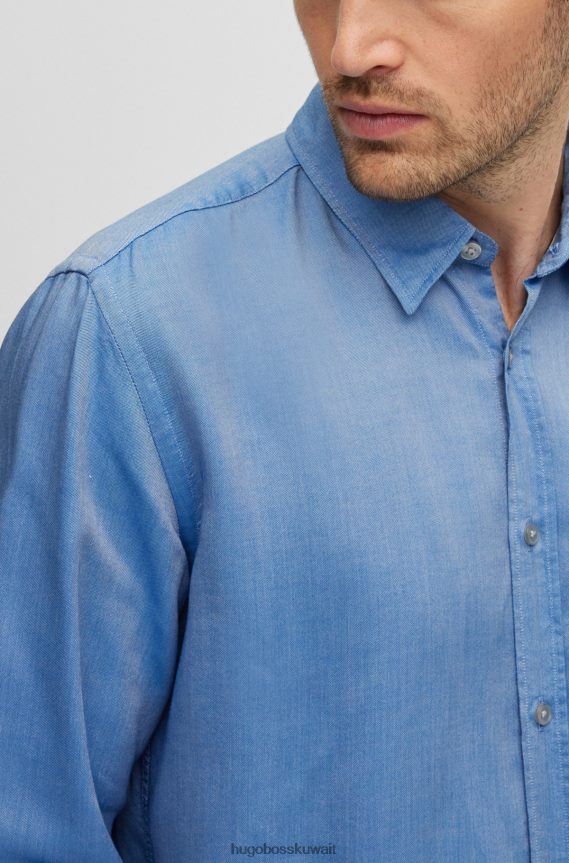 4TFNJN1806 أزرق Hugo Boss قميص بقصة ضيقة من مادة ايوسل لايوسيل أوكسفورد هوغو الأزرق