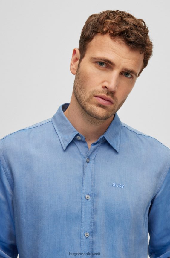4TFNJN1806 أزرق Hugo Boss قميص بقصة ضيقة من مادة ايوسل لايوسيل أوكسفورد هوغو الأزرق