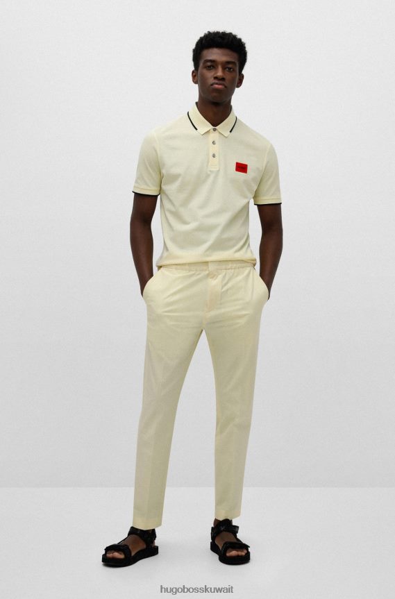 4TFNJN1808 أصفر فاتح Hugo Boss قميص بولو من قطن بيكيه © هوغو أصفر بقصة ضيقة مع ملصق شعار أحمر
