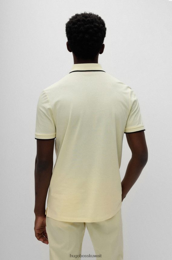 4TFNJN1808 أصفر فاتح Hugo Boss قميص بولو من قطن بيكيه © هوغو أصفر بقصة ضيقة مع ملصق شعار أحمر