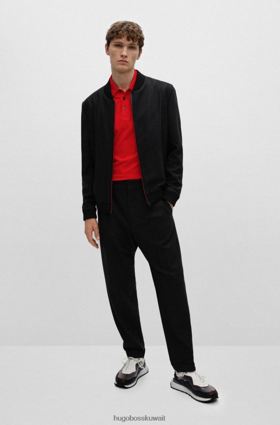 4TFNJN1809 أحمر Hugo Boss قميص بولو من Hugo مصنوع من قطن بيكيه © بقصة ضيقة مع شعار أحمر اللون