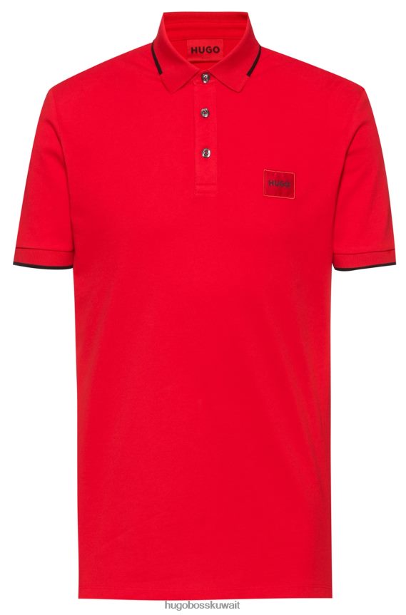 4TFNJN1809 أحمر Hugo Boss قميص بولو من Hugo مصنوع من قطن بيكيه © بقصة ضيقة مع شعار أحمر اللون