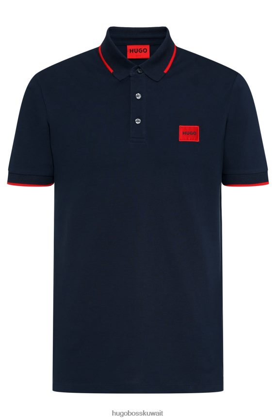 4TFNJN1810 أزرق غامق Hugo Boss قميص بولو من قطن بيكيه © بقصة ضيقة مع شعار هوغو باللون الأحمر والأزرق الداكن