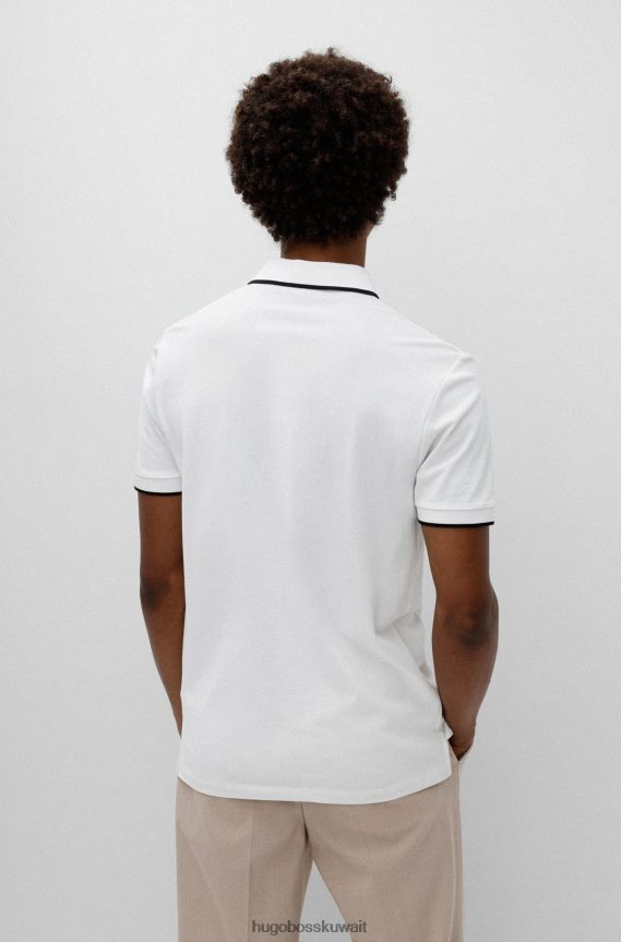 4TFNJN1812 أبيض Hugo Boss قميص بولو من قطن بيكيه© بقصة ضيقة مع شعار باللون الأحمر وأبيض
