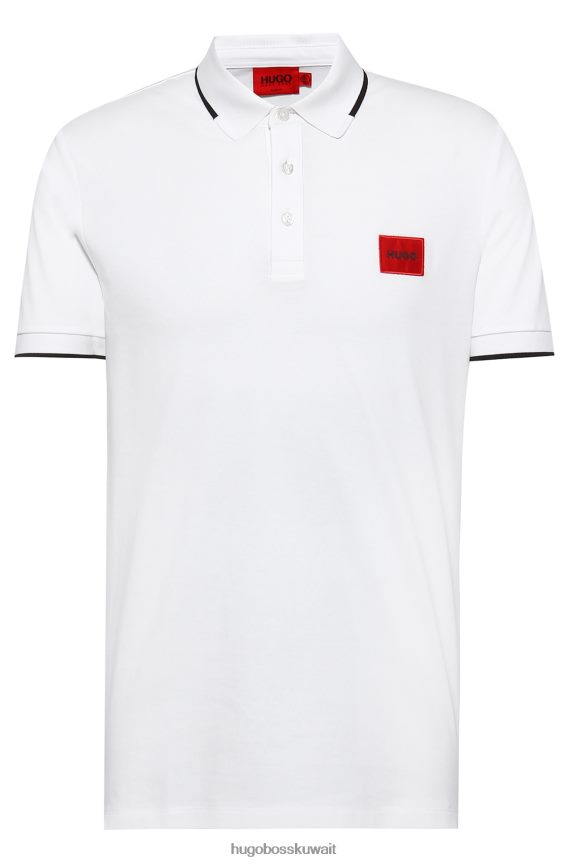 4TFNJN1812 أبيض Hugo Boss قميص بولو من قطن بيكيه© بقصة ضيقة مع شعار باللون الأحمر وأبيض