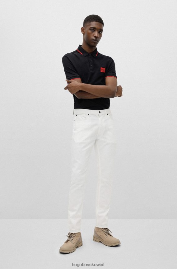 4TFNJN1813 أسود Hugo Boss قميص بولو أسود من قطن بيكيه © من Hugo بقصة ضيقة مع ملصق شعار أحمر