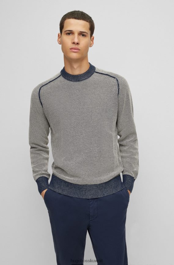 4TFNJN1814 أزرق غامق Hugo Boss سترة هوغو برقبة دائرية باللون الأزرق الداكن من القطن والكابوك