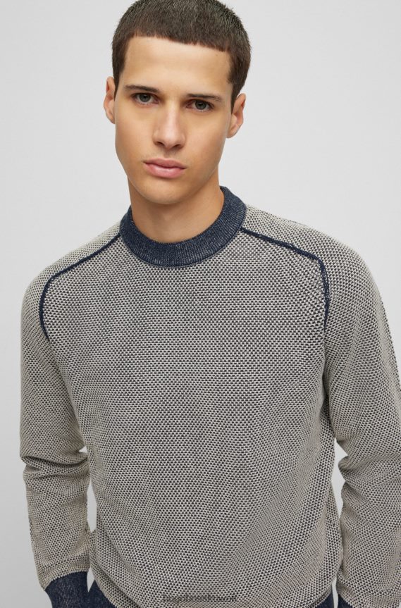 4TFNJN1814 أزرق غامق Hugo Boss سترة هوغو برقبة دائرية باللون الأزرق الداكن من القطن والكابوك