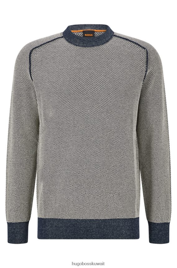 4TFNJN1814 أزرق غامق Hugo Boss سترة هوغو برقبة دائرية باللون الأزرق الداكن من القطن والكابوك