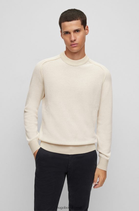 4TFNJN1816 أبيض Hugo Boss سترة بياقة دائرية من القطن والكابوك الأبيض هوغو