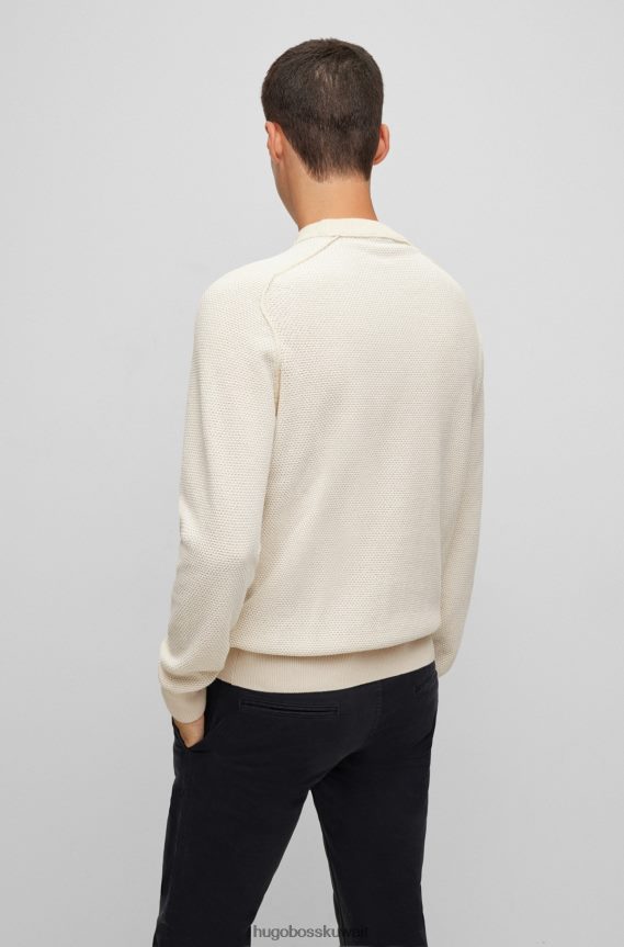 4TFNJN1816 أبيض Hugo Boss سترة بياقة دائرية من القطن والكابوك الأبيض هوغو