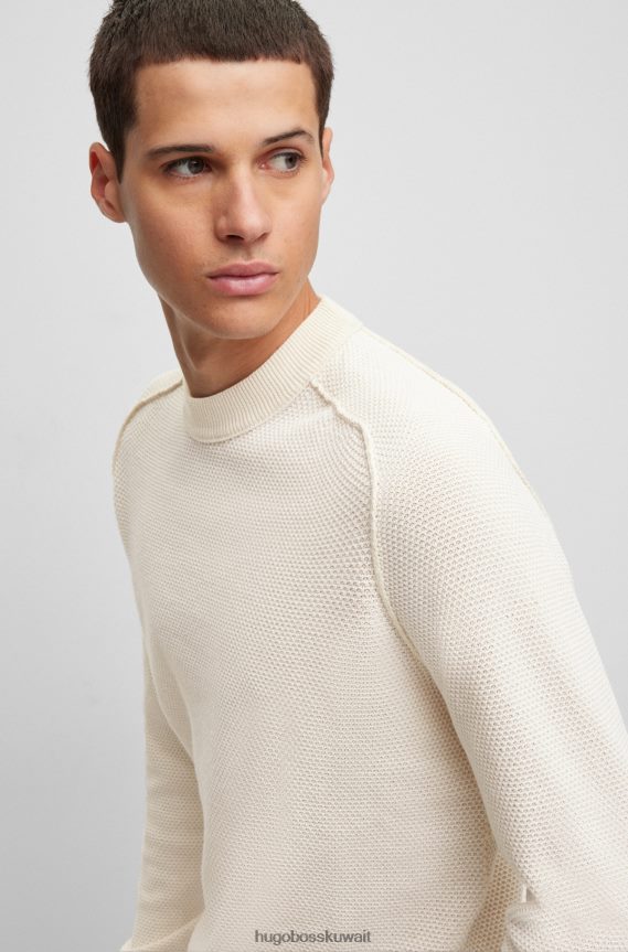 4TFNJN1816 أبيض Hugo Boss سترة بياقة دائرية من القطن والكابوك الأبيض هوغو