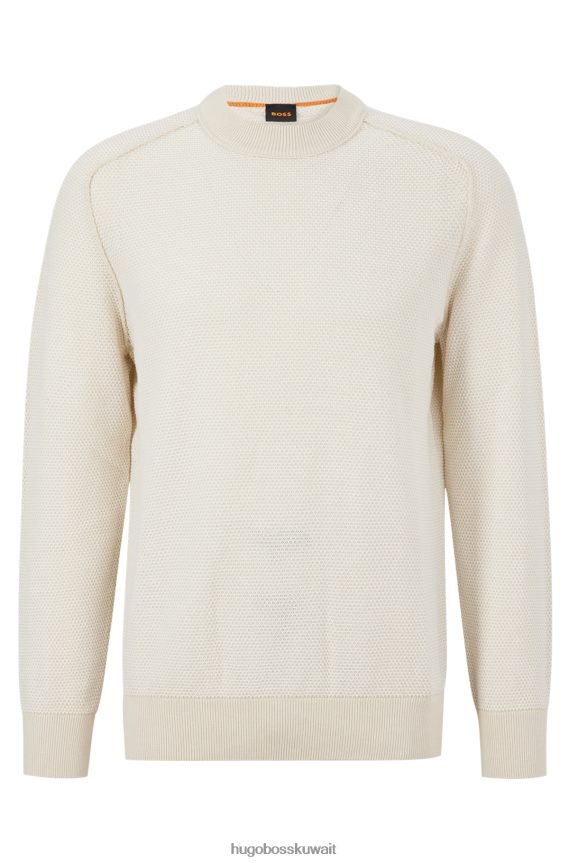 4TFNJN1816 أبيض Hugo Boss سترة بياقة دائرية من القطن والكابوك الأبيض هوغو