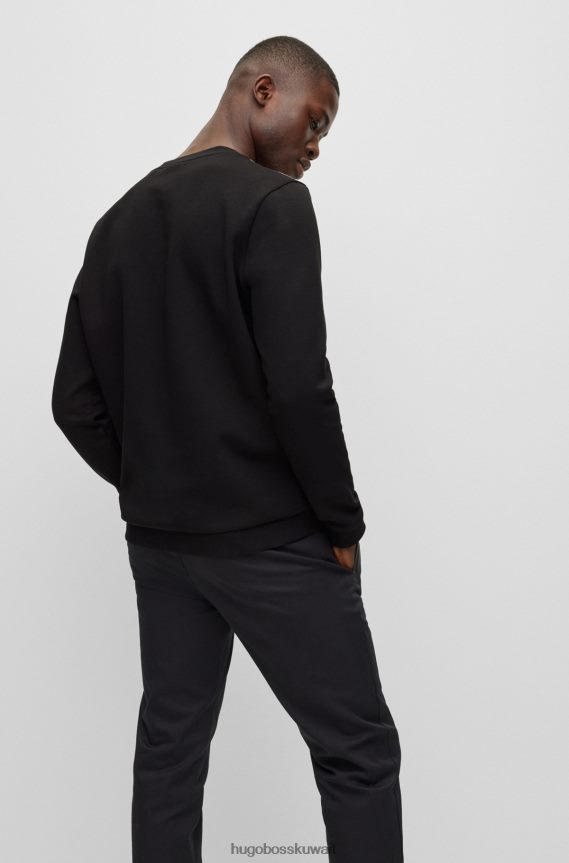 4TFNJN1817 أسود Hugo Boss سويت شيرت أسود من مزيج القطن بقصة عادية مع عمل فني شبكي