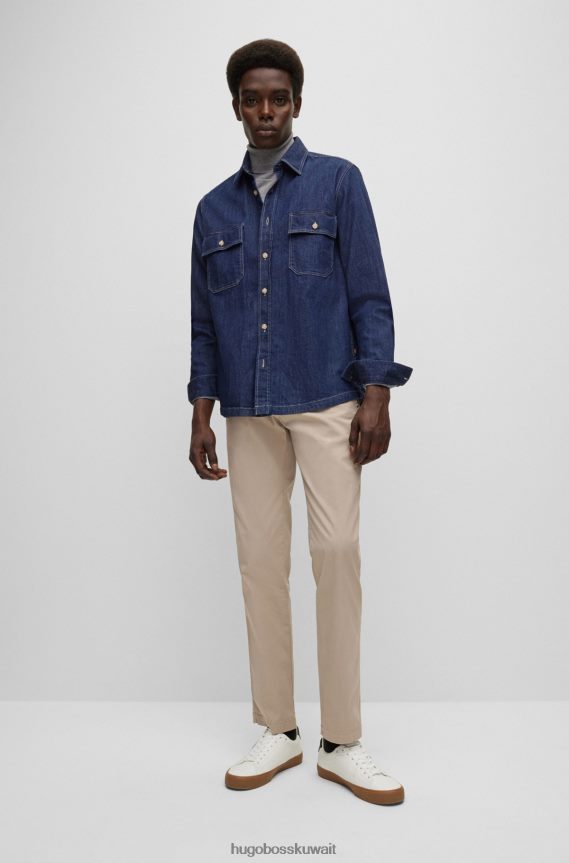 4TFNJN1821 البيج الفاتح Hugo Boss هوغو بنطال تشينو بقصة عادية مصنوع من قطن الجبردين المطاطي باللون البيج الفاتح