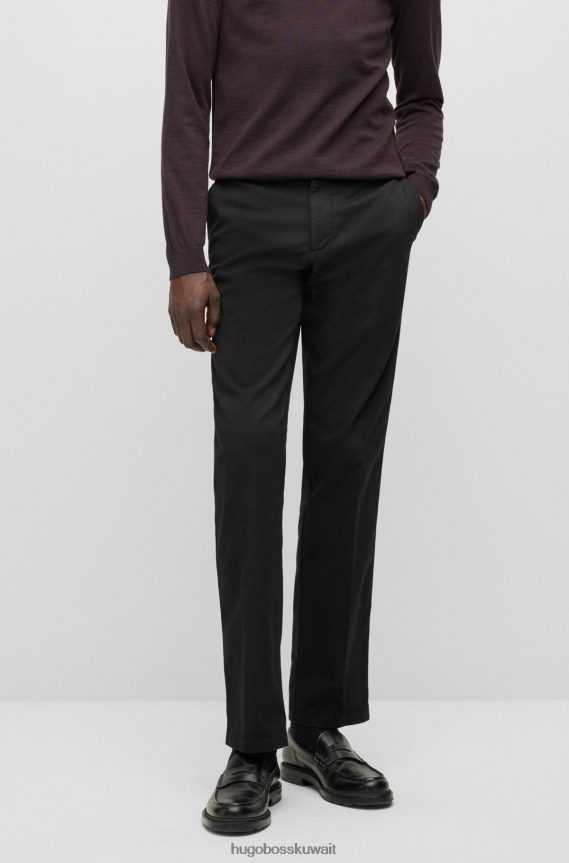 4TFNJN1822 أسود Hugo Boss بنطال تشينو بقصة عادية مصنوع من قماش الجبردين القطني المطاطي باللون الأسود
