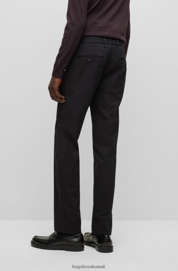 4TFNJN1822 أسود Hugo Boss بنطال تشينو بقصة عادية مصنوع من قماش الجبردين القطني المطاطي باللون الأسود