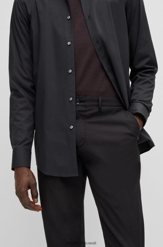 4TFNJN1822 أسود Hugo Boss بنطال تشينو بقصة عادية مصنوع من قماش الجبردين القطني المطاطي باللون الأسود