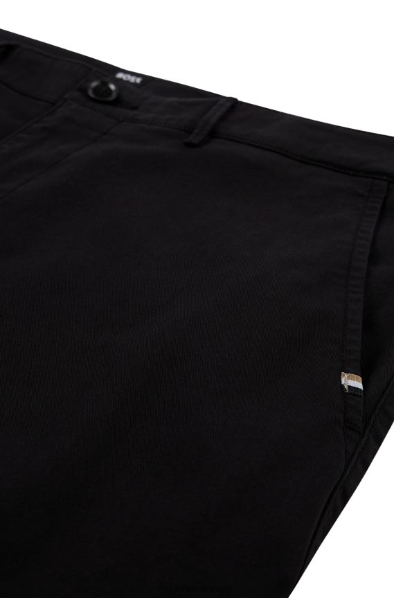 4TFNJN1822 أسود Hugo Boss بنطال تشينو بقصة عادية مصنوع من قماش الجبردين القطني المطاطي باللون الأسود