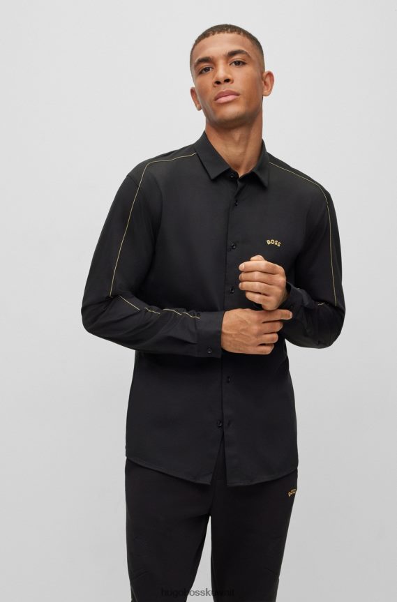 4TFNJN1837 أسود Hugo Boss قميص بقصة عادية مصنوع من مزيج القطن بيكيه © هوغو باللون الأسود