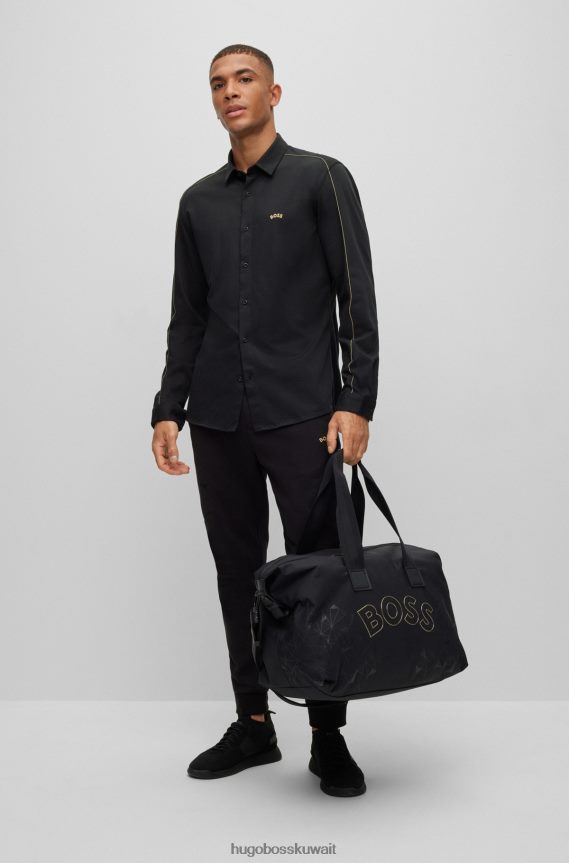 4TFNJN1837 أسود Hugo Boss قميص بقصة عادية مصنوع من مزيج القطن بيكيه © هوغو باللون الأسود