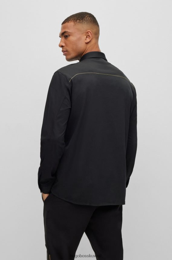 4TFNJN1837 أسود Hugo Boss قميص بقصة عادية مصنوع من مزيج القطن بيكيه © هوغو باللون الأسود