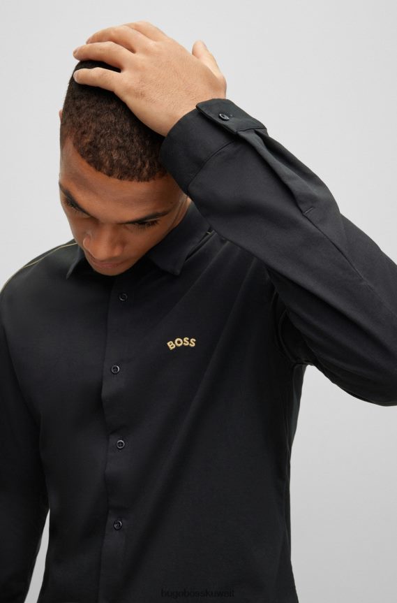 4TFNJN1837 أسود Hugo Boss قميص بقصة عادية مصنوع من مزيج القطن بيكيه © هوغو باللون الأسود