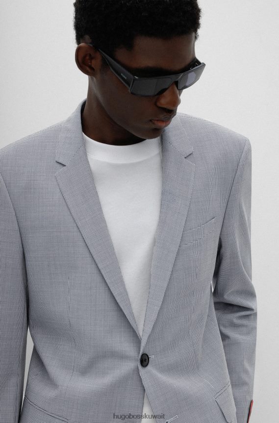 4TFNJN1838 أزرق فاتح Hugo Boss بدلة هوغو ذات لون أزرق فاتح بقصة ضيقة مصنوعة من قماش بيبيتا عالي الأداء