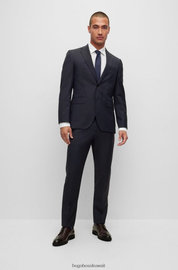 4TFNJN1840 أزرق غامق Hugo Boss بدلة Hugo ذات المقاس العادي من الصوف البكر المنقوش باللون الأزرق الداكن