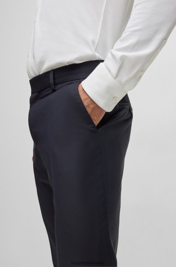 4TFNJN1840 أزرق غامق Hugo Boss بدلة Hugo ذات المقاس العادي من الصوف البكر المنقوش باللون الأزرق الداكن