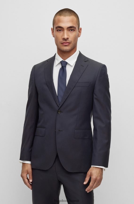 4TFNJN1840 أزرق غامق Hugo Boss بدلة Hugo ذات المقاس العادي من الصوف البكر المنقوش باللون الأزرق الداكن