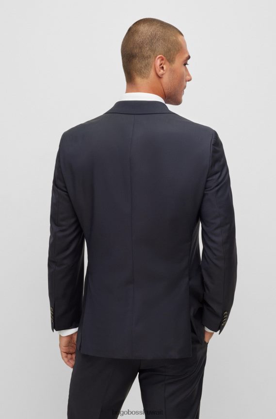 4TFNJN1840 أزرق غامق Hugo Boss بدلة Hugo ذات المقاس العادي من الصوف البكر المنقوش باللون الأزرق الداكن