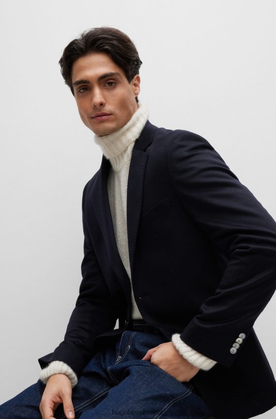 4TFNJN1841 أزرق غامق Hugo Boss سترة ذات مقاس عادي من الكشمير المسؤول باللون الأزرق الداكن