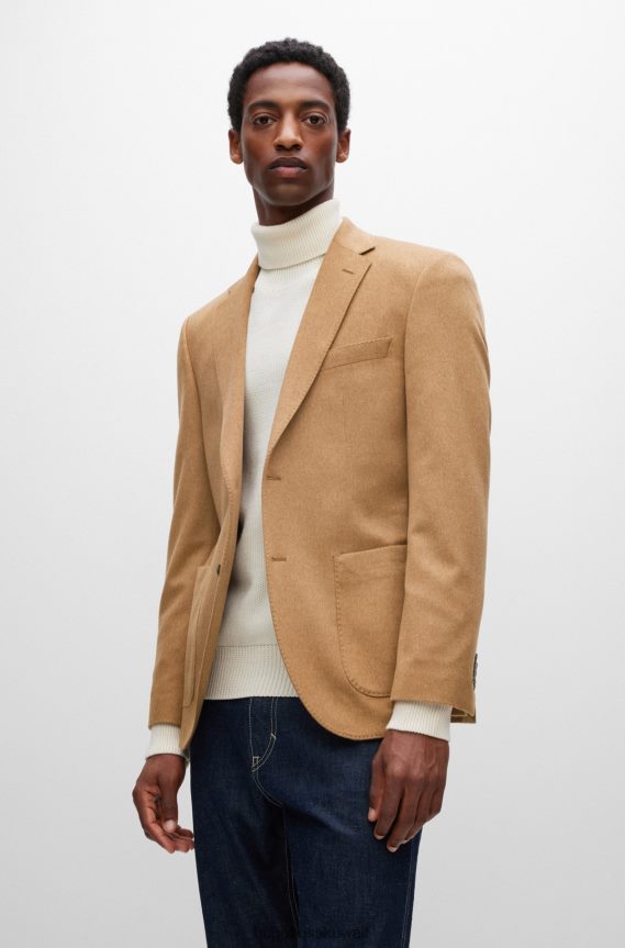 4TFNJN1842 اللون البيج Hugo Boss سترة بيج بقصة عادية من هوغو الكشمير المسؤول