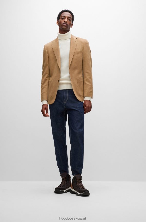 4TFNJN1842 اللون البيج Hugo Boss سترة بيج بقصة عادية من هوغو الكشمير المسؤول