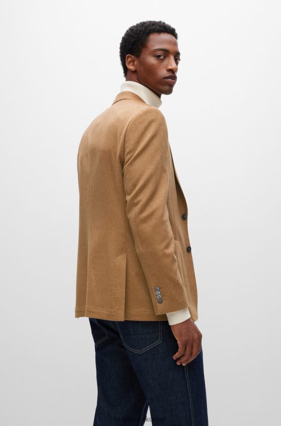 4TFNJN1842 اللون البيج Hugo Boss سترة بيج بقصة عادية من هوغو الكشمير المسؤول