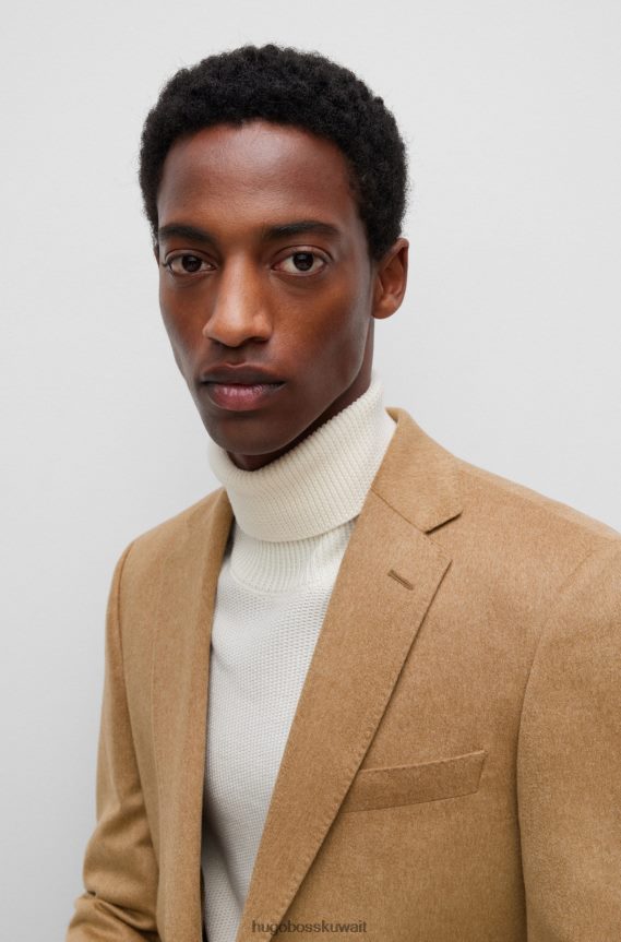 4TFNJN1842 اللون البيج Hugo Boss سترة بيج بقصة عادية من هوغو الكشمير المسؤول