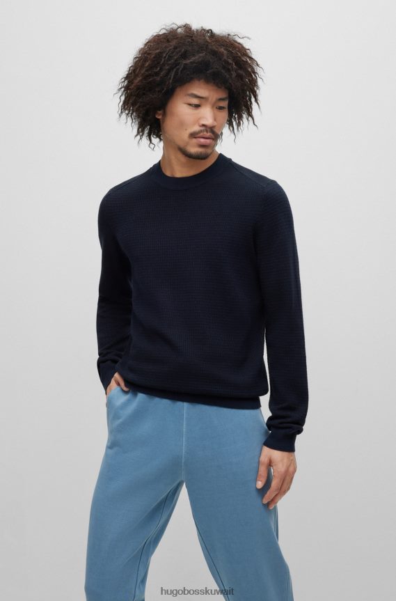 4TFNJN1843 أزرق غامق Hugo Boss سترة من القطن والكشمير مع هيكل بلونين هوغو باللون الأزرق الداكن