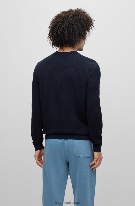 4TFNJN1843 أزرق غامق Hugo Boss سترة من القطن والكشمير مع هيكل بلونين هوغو باللون الأزرق الداكن