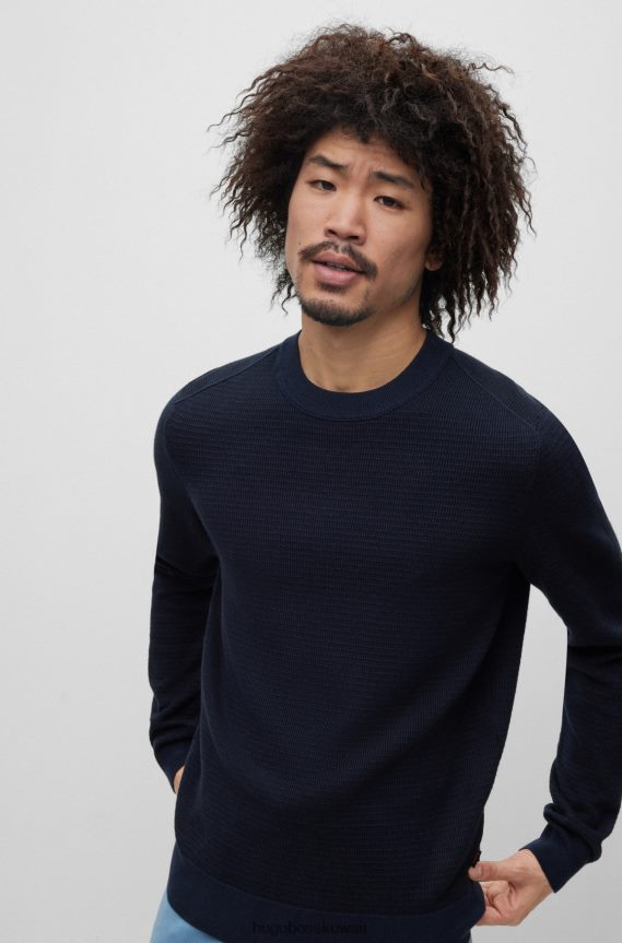 4TFNJN1843 أزرق غامق Hugo Boss سترة من القطن والكشمير مع هيكل بلونين هوغو باللون الأزرق الداكن