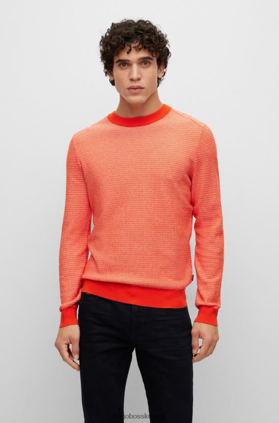 4TFNJN1844 أحمر Hugo Boss سترة هوغو من القطن والكشمير باللون الأحمر بهيكل ثنائي اللون