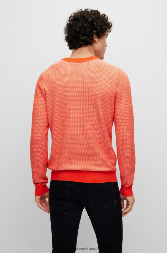 4TFNJN1844 أحمر Hugo Boss سترة هوغو من القطن والكشمير باللون الأحمر بهيكل ثنائي اللون