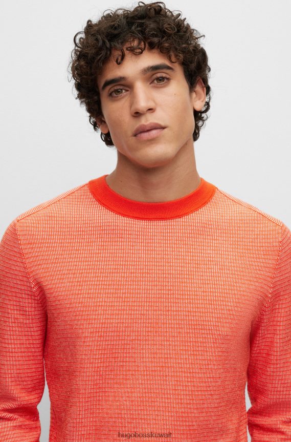 4TFNJN1844 أحمر Hugo Boss سترة هوغو من القطن والكشمير باللون الأحمر بهيكل ثنائي اللون