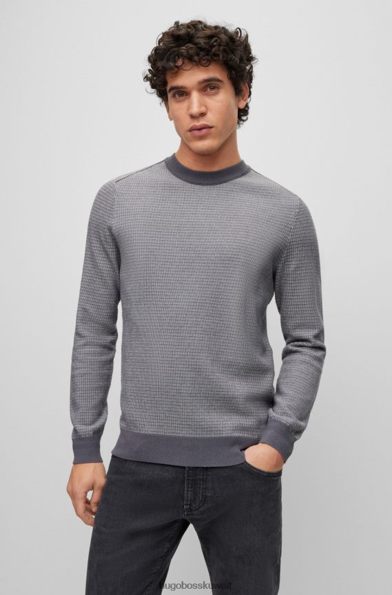 4TFNJN1845 رمادي Hugo Boss سترة هوغو من القطن والكشمير باللون الرمادي مع هيكل ثنائي اللون