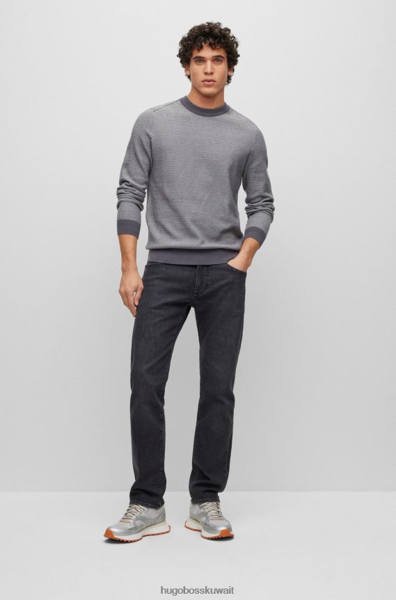 4TFNJN1845 رمادي Hugo Boss سترة هوغو من القطن والكشمير باللون الرمادي مع هيكل ثنائي اللون