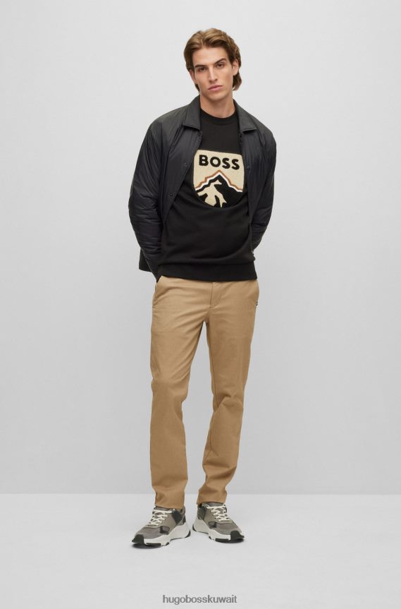 4TFNJN1846 أسود Hugo Boss سويت شيرت Hugo مقاس كبير من قماش تيري الفرنسي مع تطريز للمناشف © باللون الأسود