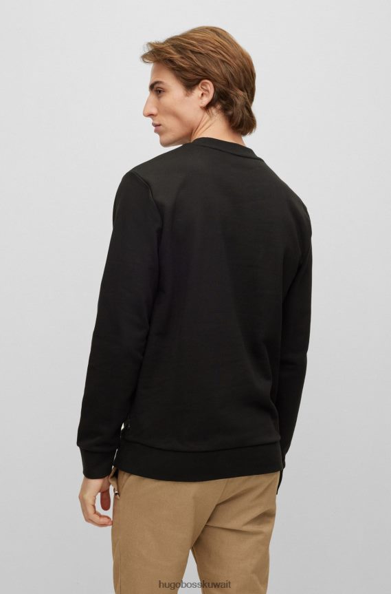 4TFNJN1846 أسود Hugo Boss سويت شيرت Hugo مقاس كبير من قماش تيري الفرنسي مع تطريز للمناشف © باللون الأسود