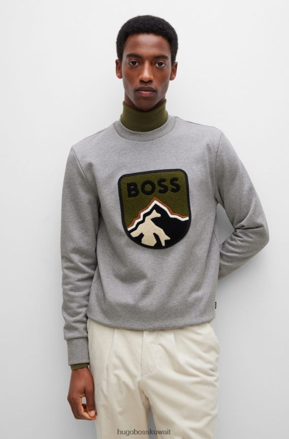 4TFNJN1847 رمادي Hugo Boss سويت شيرت من النوع الثقيل فرينش تيري ذو مقاس كبير مع تطريز بالمناشف © هوغو رمادي