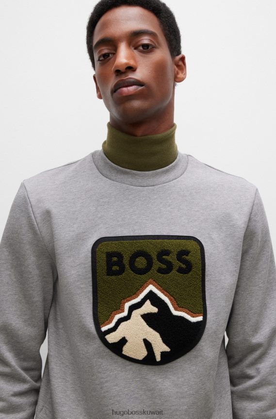 4TFNJN1847 رمادي Hugo Boss سويت شيرت من النوع الثقيل فرينش تيري ذو مقاس كبير مع تطريز بالمناشف © هوغو رمادي